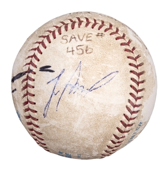1995 Lee Smith Game Used/Signed Career Save #456 Baseball Used on 7/16/95 (Smith LOA)